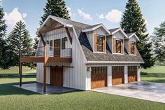 a two story house with three car garages on the first floor and second level