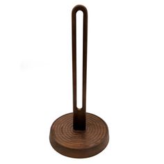 an umbrella stand made out of wood with a metal handle on the top and bottom