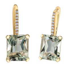 Yellow Gold Green Amethyst, Diamond Lever Back Earrings Luxury Green Amethyst Earrings As Gift, Luxury Classic Green Amethyst Jewelry, Luxury White Gold Green Amethyst Jewelry, Luxury Elegant Earrings With Rectangular Stone, Luxury Rectangular Stone Earrings For Formal Occasions, Luxury Rectangular Stone Earrings For Formal Events, Amethyst Stones, Green Amethyst, Amethyst Stone