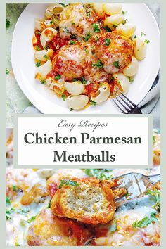 chicken parmesan meatballs on a white plate