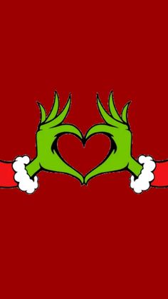 two hands in the shape of a heart on a red and green background with text