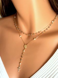 Labradorite Rosary Necklace Multi Strand 14kt Gold  Filled Cross Necklaces Women Miraculous Double Lariat Jewelry Christina Catholic Gift Silver Cross Necklace Woman, Silver Cross Necklaces, Gold Rosary Necklace, 14kt Gold Jewelry, Cross Necklace Women, Gold Rosary, Cross Necklaces, Necklaces Women, Sterling Silver Cross Necklace