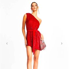 Brand New Sequin Mini Dress In Red, Size Xxs. Perfect For Holiday Cocktail Party Glamorous One-shoulder Dress For Red Carpet, Red One-shoulder Dress For Party Season, Red One-shoulder Party Dress, Red One Shoulder Party Dress, Flirty Red Dress For Gala, Red Sleeveless Mini Dress For Gala, Glamorous Red Mini Dress For Gala, Red Carpet Mini Dress For Summer, One-shoulder Dress For Red Carpet