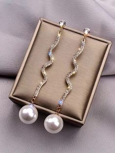 Multicolor Glamorous   Zinc Alloy  Dangle Embellished   Jewelry Pearl Earrings Designs, Classic Pearl Earrings, Luxury Earrings, Jewelry Aesthetic, Rhinestone Decor, Fancy Jewelry, Timeless Jewelry, Affordable Jewelry, Fashion Jewelry Earrings