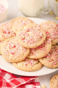 a plate full of peppermint white chocolate chip cookies