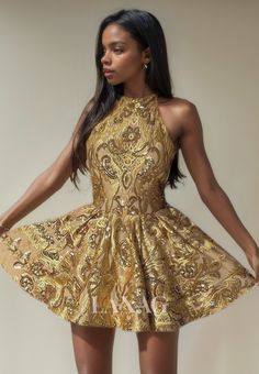 Style: 21872 Closure: Lace Up Details: Sequins,Sleeveless Fabric: Sequins Neckline: Halter Silhouette: A Line Short Gold Dress Black Woman, Gold Dress Hoco, Short Gold Prom Dresses, Brown Homecoming Dresses, Gold Hoco Dress, Gold Homecoming Dress, Elegant Homecoming Dresses, Gold Dress Short, Backless Homecoming Dresses