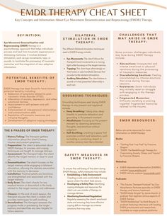 Rapid Eye Movement Therapy, Emdr Cheat Sheet, Emdr Therapy Benefits, Emdr Worksheets, Emdr Tools, Therapy Cheat Sheet, Therapy Modalities, Eye Movement