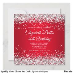 red and silver glitter birthday party card