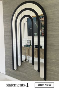 Discover the transformative power of the Arc 72-Inch Full Length Black Mirror from Statements By J. This arched full length mirror is the perfect statement mirror for your modern entryway, contemporary bedroom, or chic living area. Whether you're getting ready for a night out or simply want to reflect on your home’s beauty, this mirrored wall art brings both style and function to your home! Click the link to shop today! Mirrored Wall Art, Mirror Decor Living Room, Mirror Interior Design, Tall Mirror, Full Mirror, Full Length Floor Mirror, Mirror Dining Room, Black Wall Mirror, Mirror Wall Living Room