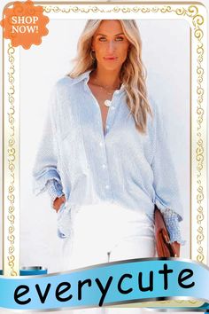 Sky Blue Smocked Cuffed Striped Boyfriend Shirt with Pocket Blue Relaxed Fit Blouse With Cuffed Sleeves, Blue Blouse With Relaxed Fit And Cuffed Sleeves, Blue Blouse With Cuffed Sleeves Relaxed Fit, Blue Blouse With Cuffed Sleeves And Relaxed Fit, Blue Casual Tops With Cuffed Sleeves, Casual Blue Tops With Cuffed Sleeves, Blue Long Sleeve Blouse With Cuffed Sleeves, Blue Tops With Cuffed Sleeves For Fall, Blue Blouse With Smocked Cuffs For Daywear