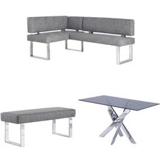 three pieces of furniture including a couch, table and bench