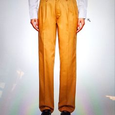 Cotton Twill Trousers -Integrated Boxer-Style Underlay At Waist -Belt Loops -Four-Pocket Styling -Zip-Fly -Pleats At Front -Creased Legs -Logo Patch At Back Waistband 100% Cotton, Made In Italy Size Medium, Worn Once Fitted Pants With Welt Pockets For Daywear, Classic Yellow Bottoms For Summer, Tailored Flat Front Summer Pants, Fitted Bottoms With Straight Hem For Daywear, Fitted Bottoms With Belt Loops For Daywear, Twill Trousers, Jumpsuit Trousers, Waist Belt, Cotton Twill