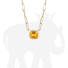 JP0125 'Manhattan' Emerald Cut East-West Pendant in 18K Gold Chain length: 16 in (Included) Stone Size: 9 x 7 mm House In Nyc, 18k Gold Chain, Gold Stone, Lemon Quartz, Yellow Gold Chain, East West, London Blue Topaz, London Blue, Rock Crystal