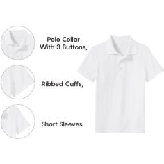 This Polo Is A Comfortable School Classic Made With A High Quality Cotton/Poly Pique Fabric For Optimal Softness, Durability And Easy Cleaning. This Shirt Stands Up To Multiple Washes And Will Not Fade. All Our Polos Are Tagless For Comfortability, And No Logo Is Stitched On The Chest To Ensure That It Is School Approved. Rib Knit Collar & Sleeves No Exterior Logo School Colors Approved Tagless Label to Prevent Irritation 60% Cotton 40% Polyester Machine Wash Cold White Collared Top For School, Fitted White Polo Shirt With Collar, Fitted White Polo Shirt, Fitted Plain Tops With Polo Collar, Logo School, Boys School Uniform, Pique Fabric, Kids Clothes Boys, School Colors