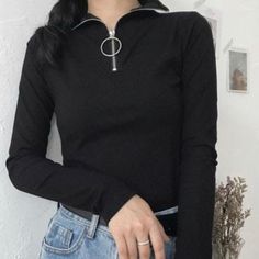 A Rib Knit Long Sleeve With A Real Zipper That Can Be Put Down For A Collared Effect Or Up For A Turtleneck. The Tag Says A Large But Because Of The Material Really Anyone Can Fit Into It (I Usually Wear Xs/S Tops) Brand New Never Worn! Black Top With Ribbed Collar For Spring, H&m Stretch Tops For Winter, H&m Long Sleeve Tops For Layering, H&m Long Sleeve Solid Color Top, H&m Black Casual Sweater, Casual Black H&m Sweater, H&m Black Long Sleeve Tops, H&m Casual Tops For Layering, Black H&m Sweater For Fall