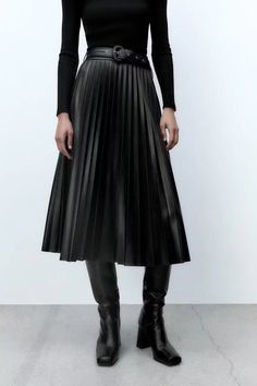 Leather Midi Pleated Skirt Trendy Fitted Long Pleated Skirt, Non-stretch Skirt For Office In Fall, Trendy Long Fitted Pleated Skirt, Non-stretch Office Skirt For Fall, Fall Workwear Pleated Skirt, Casual Long Pleated Skirt For Night Out, Fitted Long Pleated Skirt For Fall, Trendy Pleated Full Skirt, Pleated Maxi Skirt For Fall