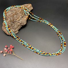 100-300" Turquoise Layered Seed Bead Indigenous Necklace Native inspired, Colorful Extra Long Wrap hippie boho Necklace, Layering Necklace