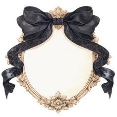 an ornate frame with a black bow on it