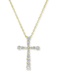 Express your faith in elegance with this glistening diamond cross pendant necklace. Macy's Yellow Gold Jewelry With Prong Setting, Classic 14k Gold Hallmarked Diamond Necklace, 14k Gold Cross Jewelry With Brilliant Cut, Macy's Yellow Gold Cubic Zirconia Jewelry, Macy's Yellow Gold Round Cut Jewelry, Yellow Gold Cross Diamond Necklace With Cubic Zirconia, Yellow Gold Cubic Zirconia Cross Diamond Necklace, Macy's Yellow Gold Diamond Jewelry, Necklaces Pearl