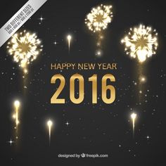 happy new year 2016 with fireworks and sparkles on the dark night sky background illustration