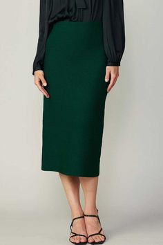 Chic sweater pencil midi skirt, available in green and grey. Pair with our half zip turtleneck sweater (Style #2330010) for the complete look! 55% Viscose, 45% Polyester Green Midi Skirt Bottoms For Winter, Chic Winter Midi-length Pencil Skirt, Winter Chic Midi-length Pencil Skirt, Business Casual Midi Length Bottoms For Fall, Stretch Midi-length Winter Bottoms, Green Midi Skirt For Fall, Fall Office Skirt With Stretch, Fall Office Skirt Stretch, Elegant Winter Midi Length Pencil Skirt