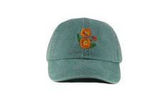 Poppy embroidered on a pigment dyed cap in choice of color. Shown on forest Colors may not look the same on all monitors Adams brand 100% garment-washed cotton twill 6-panel, unstructured, low-profile tuck-away back leather strap with antiqued brass buckle and grommet adjustable. fits men or women Cool-Crown™ mesh lining four rows of stitching on bill Garment washed, pigment dyed gives the cap a nice faded look Green Dad Hat For Outdoor Spring Activities, Poppy Hat, Forest Colors, Camping Hat, Forest Color, Sun Cap, Embroidered Baseball, Sun Hats For Women, Hat For Women