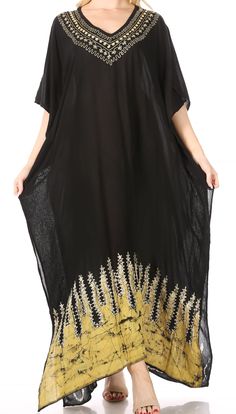 Sakkas Leonor Women's Boho Casual Long Maxi Caftan Dress Kaftan Cover-up LougeWear#color_7-BlackYellow Caftan Dress Kaftan, Dress For Everyday, Maxi Dress Coverup, Dress Kaftan, Caftan Dress, Women's Cover Up, Dress Cover, Boho Casual, Boho Women