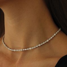 Dazzling Diamond Choker Necklace, Luxury Diamond Choker For Formal Occasions, Luxury Diamond Choker Jewelry, Diamond Choker With Diamond Accents, Fine Jewelry White Gold Diamond Choker Necklace, Diamond Choker Necklace With Diamond Accents, Formal Diamond Tennis Necklace Choker, White Gold Diamond Choker Necklace, Formal Diamond Tennis Choker Necklace