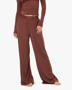 Wide Leg Pant Effortless High-waisted Loungewear Pants, Effortless Wide Leg Loungewear Bottoms, Effortless High-waisted Wide Leg Pants With Elastic Waistband, Effortless High-waisted Loungewear Bottoms, Effortless High-waisted Lounge Pants, Effortless Wide-leg Loungewear Pants, Effortless Wide Leg Bottoms With Elastic Waistband, Wide-leg Elastane Pants For Loungewear, Elastane Wide-leg Loungewear Pants