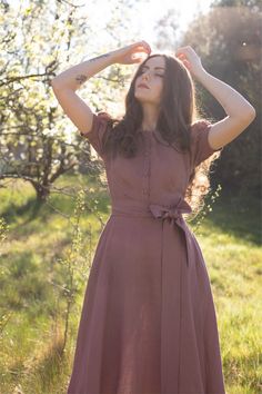 Violet vintage inspired linen summer dress | Etsy Vintage Linen Dress For Garden Party, Spring Vintage Linen Dress, Vintage Linen Dress For Spring, Cottagecore Linen Dress For Garden Party, Fitted Linen Cottagecore Dress For Spring, Vintage Linen Dress For Spring Daywear, Cottagecore Fitted Linen Dress For Summer, Linen Dresses For Picnic, Cottagecore Midi Dress For Daywear