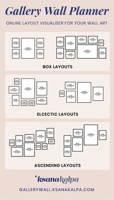 Gallery Wall Planner Tool | Layout Frames Wall Photo Layout Ideas, Gallery Office Wall, 5 Piece Gallery Wall Layout, 7 Frame Gallery Wall Layout, Different Size Frames On Wall, Photo Wall Placement Layout, Art Layout On Wall, Gallery Wall Template With Sizes Layout Bedroom, 7 Frames On Wall Layout