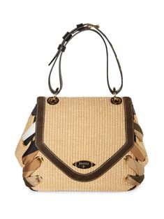 beige/brown/black cotton blend leather trim interwoven design appliqué logo lace-up detailing adjustable shoulder strap foldover top with magnetic fastening main compartment Designer Bags With Braided Handles And Top Handle, Designer Bags With Top Handle And Braided Handles, Designer Beige Shoulder Bag With Handles, Designer Beige Bags With Braided Handles, Designer Woven Straw Bag With Double Handle, Designer Beige Canvas Shoulder Bag, Designer Double Handle Woven Straw Bag, Designer Beige Woven Straw Bag, Designer Leather Straw Bag