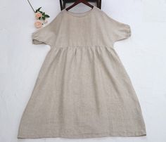 "[Feature] -Material: 100%Linen -Washing in cold water -Have a pocket In order to make it more suitable for you, please tell me your body measurements. -your height -your weight -your bust circumference -your upper Arm circumference -Phone number for shipping  XS: Bust:88cm/34.5\" waist: 84cm/33\" length:105cm/41.5\" S: Bust:92cm/36\" waist: 88cm/34.5\" length:105cm/41.5\" M: Bust:96cm/38\" waist: 92cm/36\" length:105cm/41.5\" L: Bust:102cm/40\" waist: 98cm/38.5\" length:105cm/41.5\" XL: Bust:10 Loose Long Dress, Casual Dress Summer, Half Sleeve Dress, Summer Dress For Women, Linen Midi Dress, Dress Linen, Half Sleeve Dresses, Women Long Dresses, 5 S