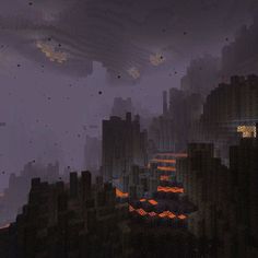 an image of a city at night in minecraft