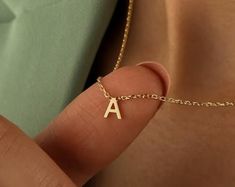 14k Solid Gold Tiny Initial Tag Necklace by Babeina, Custom Engraved Letter Pendant Necklace in Dainty Chain, Christmas Gift, Multi Tag Name - Etsy Dainty Engraved Initial Necklace For Gifts, Dainty Tarnish Resistant Name Necklace Gift, Dainty Tarnish-resistant Name Necklace Gift, Dainty Tarnish Resistant Name Necklace, Everyday Letter Necklaces, Everyday Letter Shaped Necklaces, Vintage Personalized Jewelry As Gift For Her, Personalized Vintage Jewelry As Gift For Her, Dainty Letter Necklaces For Everyday Wear