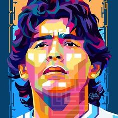 the portrait of soccer player is shown in this pop art style poster, which features his face