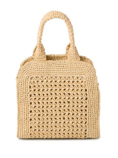 Find MIU MIU Raffia Tote Bag on Editorialist. This Miu Miu tote bag is crafted from raffia and features a crochet design. It has two rolled top handles, an adjustable and detachable shoulder strap, a main compartment, an internal zip-fastening pocket, and a full lining. Miu Miu Crochet, Raffia Tote Bag, Miu Miu Bag, Crochet Tote Bag, Chanel 2, Crochet Design, Crochet Tote, Iconic Bags, Dolce E Gabbana