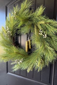 Looking for a new front door Christmas wreath? This faux pine needle & snowberry Christmas wreath with bell ornaments are ideal to help you add some festive decor to your patio or front porch. Get this Christmas wreath as a new Christmas decor find or gift idea for a friend. Front Door Wreath Ideas, Door Wreath Ideas, Front Door Christmas Wreath, Christmas Front Door Wreath, New Front Door, Front Door Christmas, Christmas Front Door, Christmas Front Doors, Bell Ornaments