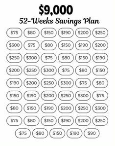 the printable savings plan for $ 9, 000