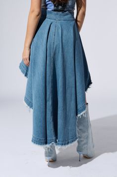 KELSEY OVERLAY WRAP SKIRT BELT – AKIRA Maxi Skirt Pattern, Denim On Denim Looks, Denim Maxi Dress, Denim On Denim, Denim Maxi, High Low Skirt, Hem Design, Skirt Belt, Skirt Pattern