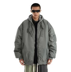 Model is 5ft 9''(176cm) tall, 145 lbs(66kg) weight and wearing a size L168cm 59kg wearing a size M - Hooded- Drawstring- OVERSIZE- Zip-up- 2 colors Gray Urban Hooded Jacket For Streetwear, Urban Gray Hooded Jacket For Streetwear, Hip Hop Style Gray Streetwear Outerwear, Gray Hooded Hip Hop Outerwear, Hip Hop Style Gray Outerwear For Streetwear, Hip Hop Outerwear For Sports Season, Urban Oversized Parka For Streetwear, Oversized Hooded Varsity Jacket With Pockets, Hooded Outerwear For Streetwear During Sports Season