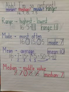 a piece of paper with writing on it that has been written in different colors and numbers