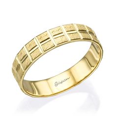 Nothing quite captures the perfect balance of simplicity meets unique like this gold wedding band. Drawing inspiration from an art-deco flavor, this gold band combines texture and luxury to achieve the perfect finish. This ring is made from high-quality 14k yellow gold which is skillfully designed with unique alternating textures and lines that creates interest and draws the eye in. Inside the ring is a smooth, high polish finish to ensure the utmost comfort and shine. Width of ring: 5 mm Thickn Ring Gold Wedding, Wedding Band Yellow Gold, Unique Wedding Ring, Rings Mens Wedding Bands, Yellow Jewelry, Ring Mens, Gold Wedding Ring, Wedding Rings Unique, Handcrafted Rings