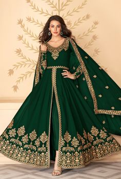 Designer Georgette Anarkali Suit Stitching Option - We will email you the measurement guide to confirm your size. FABRIC: Georgette and Dull Santoon with inner DUPPATA FABRIC: Georgette COLOR: Green WORK: Embroidery SIZE: Can be stitched up-to 48" inches The product will be shipped within 1 - 2 weeks from the date of purchase. Product is returnable if un-Stitched This product qualifies for free shipping For any Rush/Urgent orders please email us at customercare@desiroyale.com We will try our bes Green Anarkali Dress, Green Anarkali Suits, Green Anarkali, Henna Candles, Celana Fashion, Pakistan Dress, Classy Clothing, Suits Punjabi, Punjabi Salwar