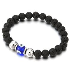 PRICES MAY VARY. Black Volcanic Lava Stone Bead Bracelet with Murano Glass Evil Eye Bead, Protection Prayer for Man Women Metal: Alloy; Material: Synthetic Vocalnic Lava Stone Bead Size: 9MM(0.35") Dimension: Length Stretchable 17-20CM(6.69-7.87");Width:0.9CM(0.35"); Weight: 19g Package: Jewelry Box with Brand Name COOLSTEELANDBEYOND *Condition: 100% brand new
*Code: MB-1186
*Metal: Alloy
*Material: Synthetic Vocalnic Lava Stone
*Bead Size: 9MM(0.35")
*Dimension:Length Stretchable 17-20CM(6.69-7 Protection Prayer, Black Bead Bracelet, Glass Evil Eye, Prayer For Protection, Black Beaded Bracelets, Jewelry Knots, Mat Black, New Metal, Onyx Bead