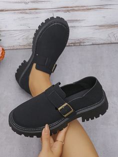 Free Returns ✓ Free Shipping✓. Thick Sole British Style Mary Jane Loafer Shoes For Women, Black Color, New 2024 Collection- Women Wedges & Flatform at SHEIN. Office Winter Shoes, Loafer Shoes For Women, Shoes For Women Black, Black Work Shoes, Women Wedges, Womens Wedges, Winter Shoes, Penny Loafers, 2024 Collection