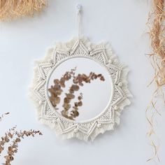 PRICES MAY VARY. ACRYLIC MIRROR - Decorating mirror with macrame fringe will draw the eye and make your room more elegant.Can be placed alone or stacked with others, it goes great with woven mirror EASY FOR HANGNING - With 1 comb ,you can easily hang it on the wall with hooks or nails.Please kindly comb the macrame tapestry before you hanging it up,so that it will looks more beautiful HANDMADE MATERIAL - This Handmade macrame hanging wall mirror is made of cotton and mirror.Great gifts for your Round Macrame, Round Mirror Decor, Boho Mirror, Christmas Wedding Decorations, Macrame Mirror, Mirror Wall Bedroom, Hanging Wall Mirror, Nursery Gift, Boho Wall Hanging