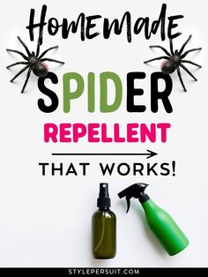 spider repellent and spray bottle with text that reads homemade spider repellent that works