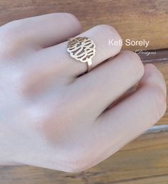 "Personalize this small monogram ring with your name initials and it will be handcrafted just for you! Ring will be handmade by our talented jewelers from precious metals of your choice. Specifications: Initials size: 0.5\" dia. 1 to 3 letters only. Traditional monograms are made with the following order of initials taken from your name: FIRST, LAST, MIDDLE We assume that this is the order that you want your initials in unless you tell us otherwise. Sizes: 5 to 11 Available Metals: * Sterling Si Monogram Ring, Name Initials, Gold Overlay, Yellow Rose, Gold Style, Gold Material, Precious Metals, Solid Gold, Gold Filled