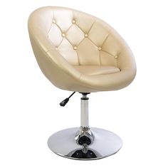 a white leather chair with chrome base and footrests on an isolated white background